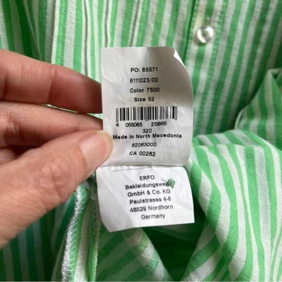 ERFO PURE Cotton Linen Green Striped Long Sleeve tunic shirt Sz 2XL - Picture 4 of 10